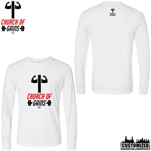 Church of Gains "OG" Style2 Long sleeve shirt - White (5 Print Options)