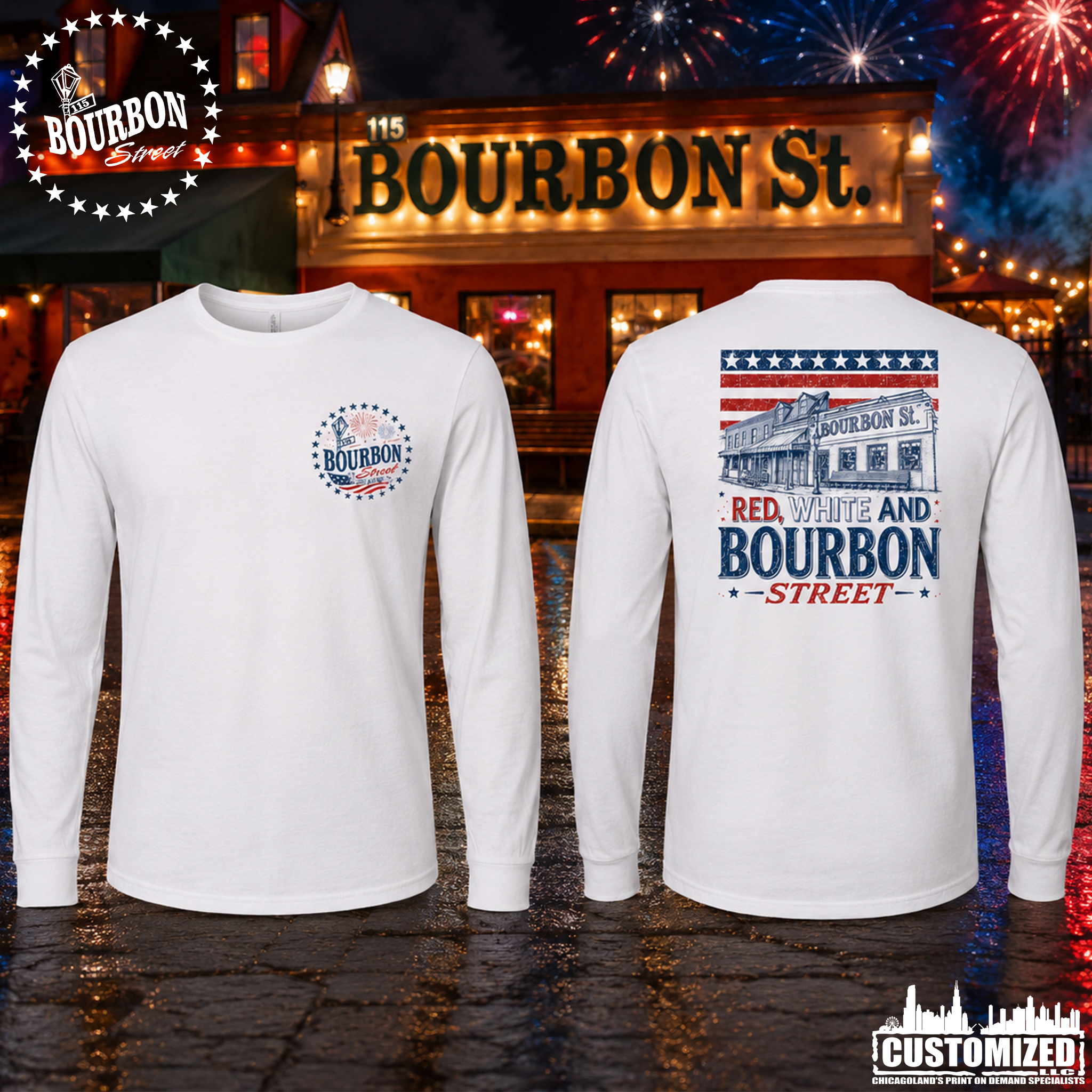 115 Bourbon Street America 250 Unisex Long Sleeve - White