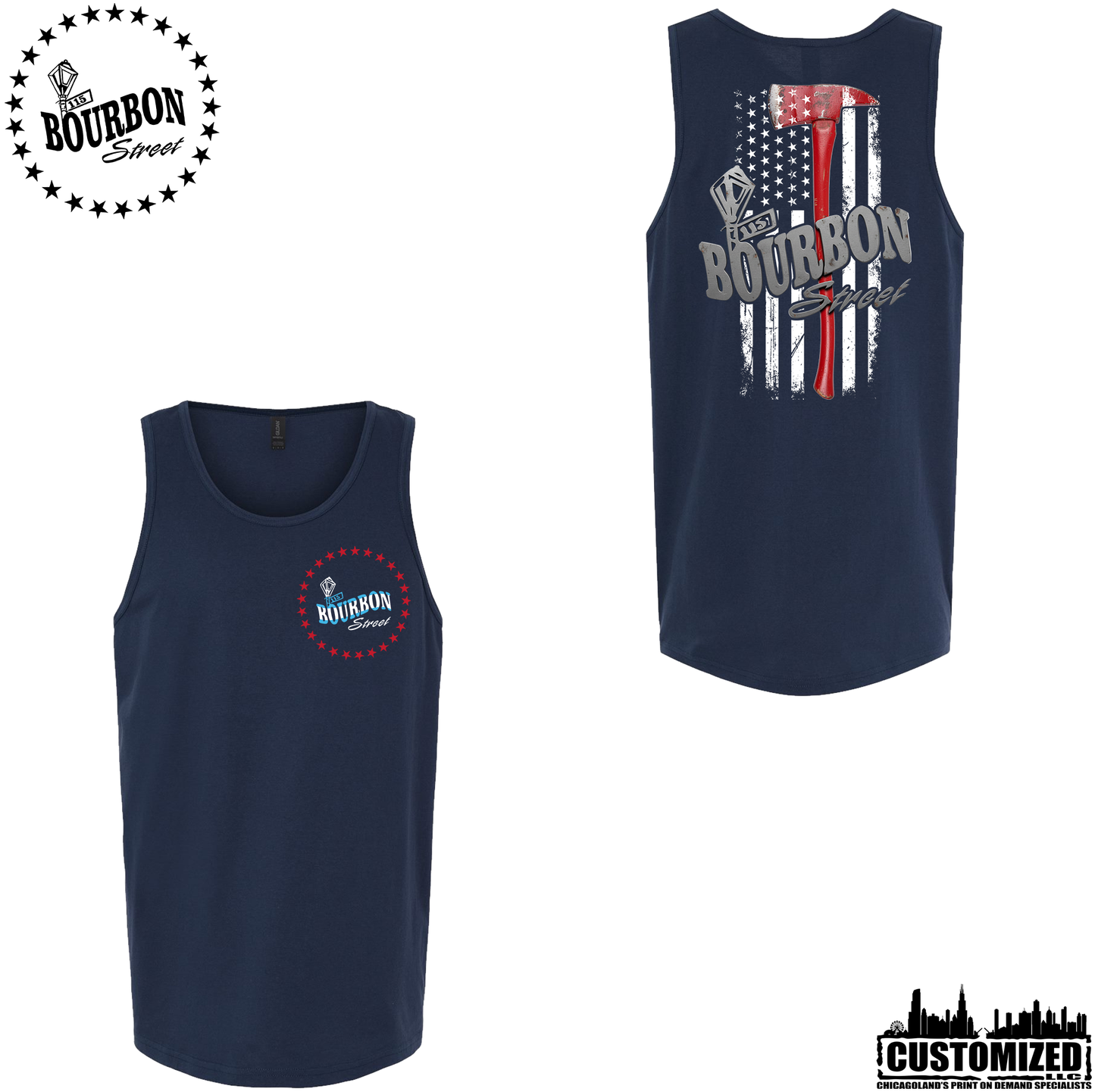 115 Bourbon Street Chicago Edition Thin Red Line Unisex Tank - Navy