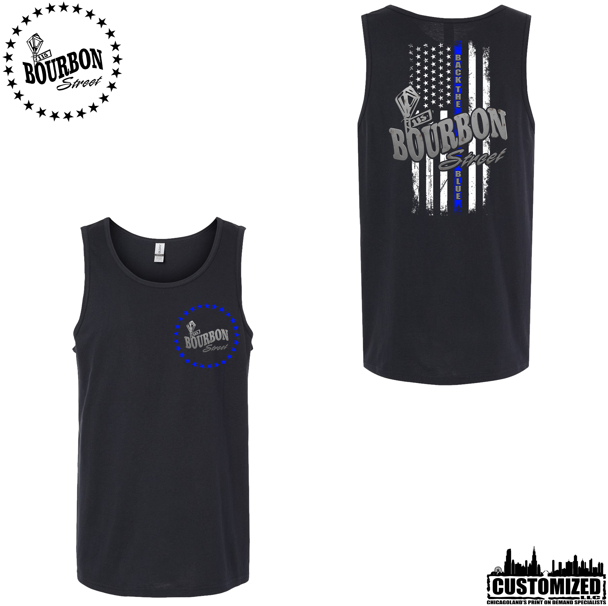 115 Bourbon Street Thin Blue Line Unisex Tank - Black