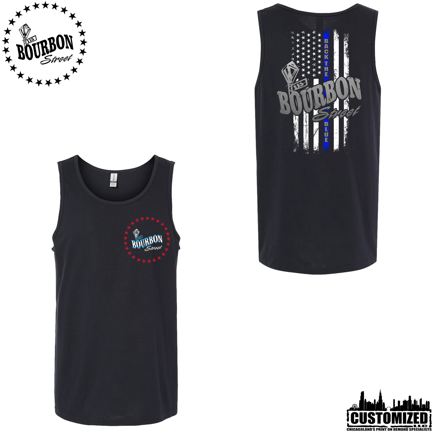 115 Bourbon Street Chicago Edition Thin Blue Line Unisex Tank - Black