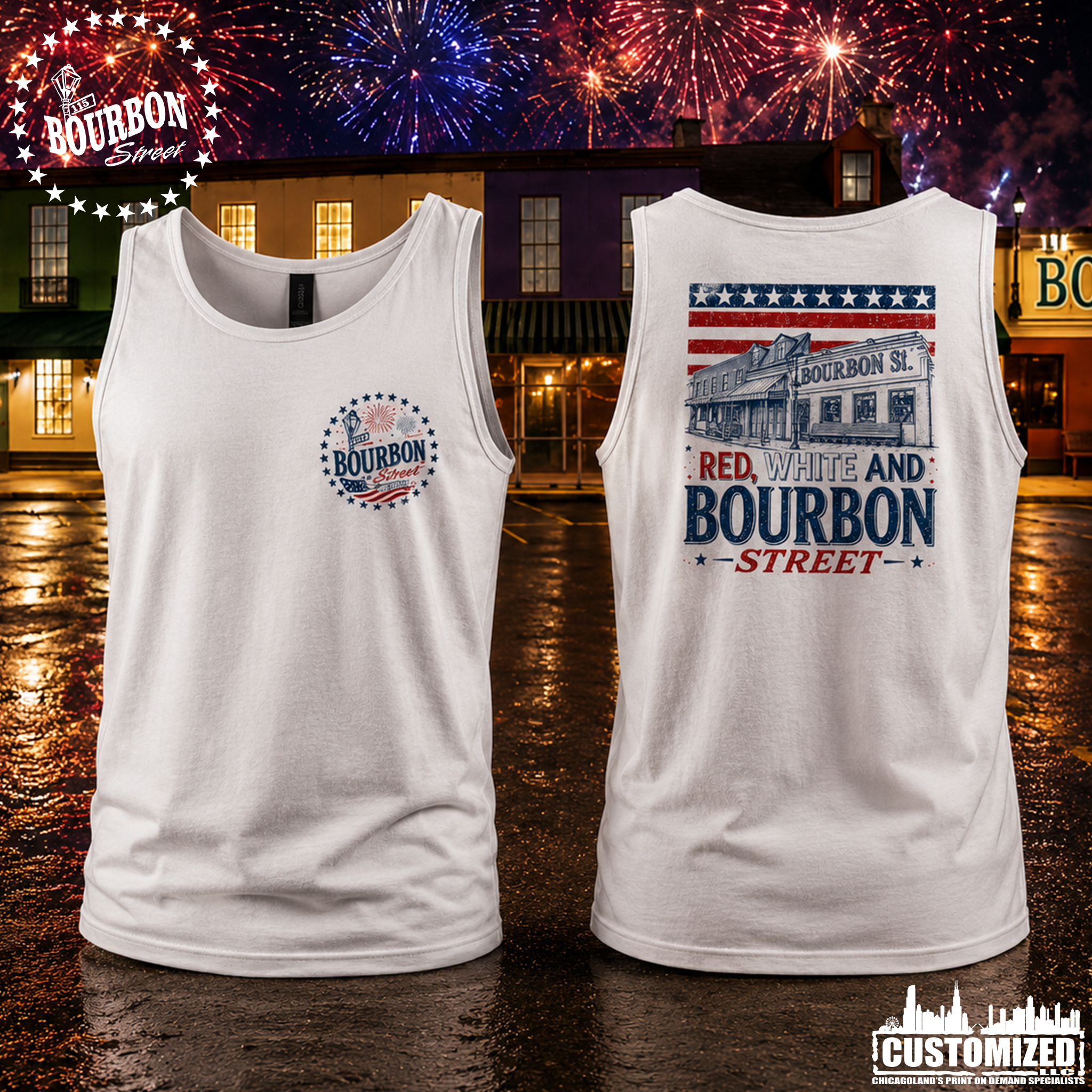 115 Bourbon Street America 250 Unisex Tank - White