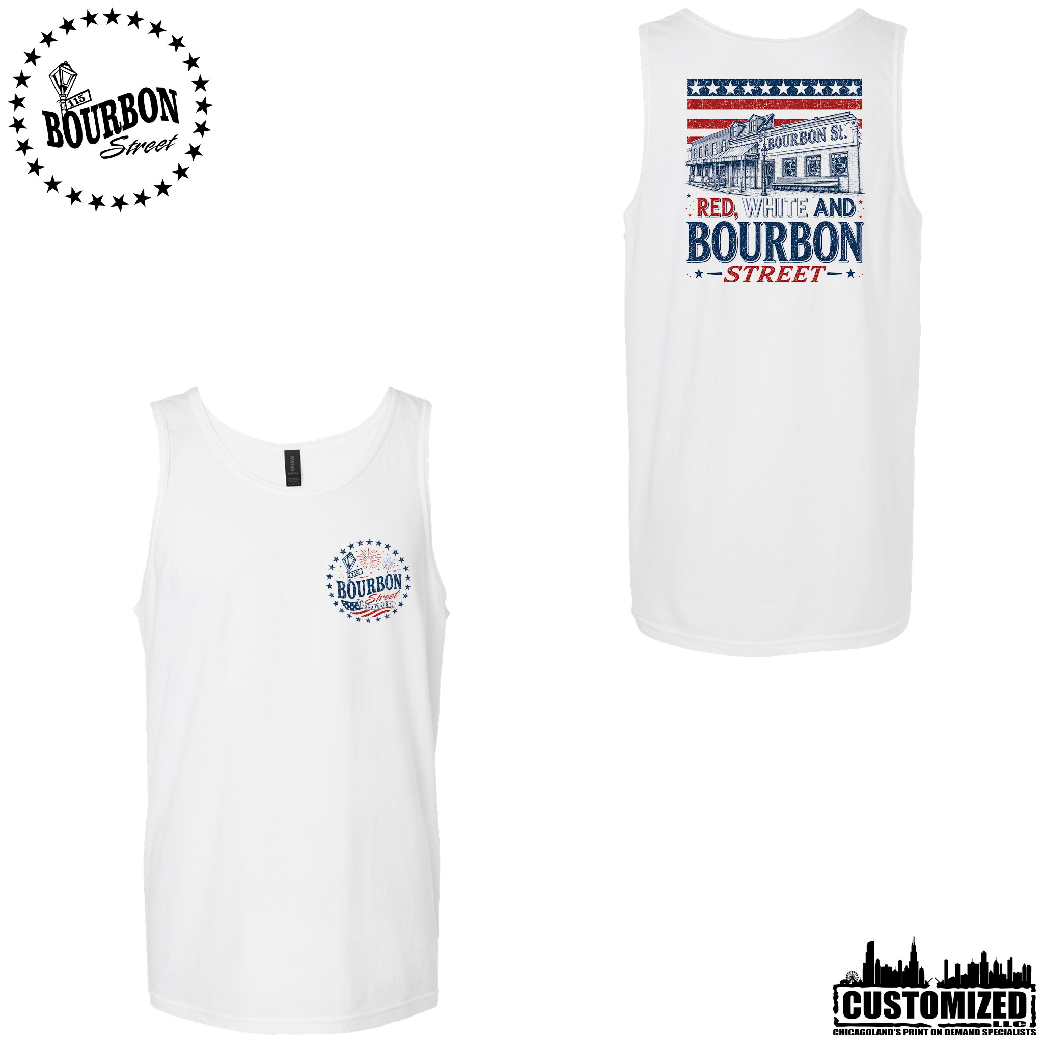 115 Bourbon Street America 250 Unisex Tank - White