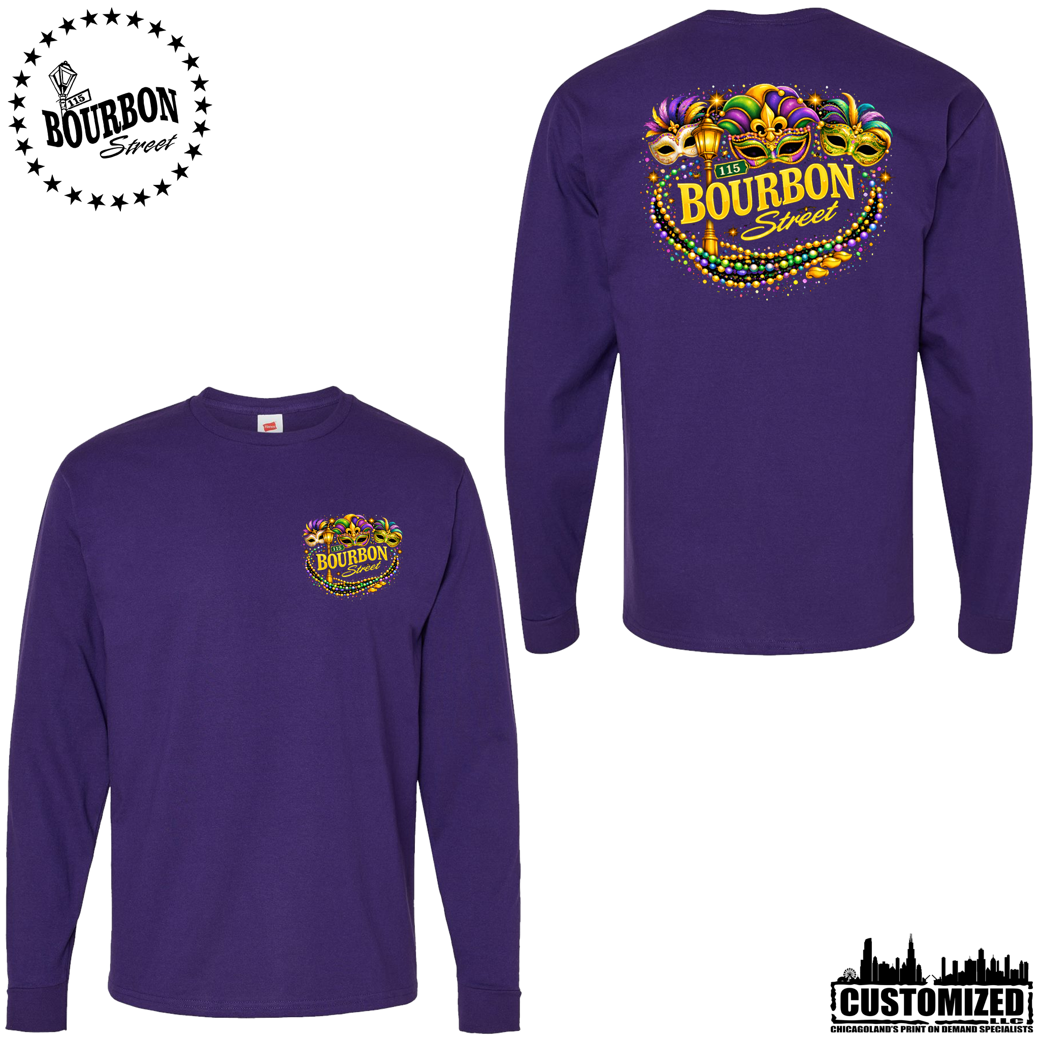 115 Bourbon Street Mardi Gras Long Sleeve - Purple