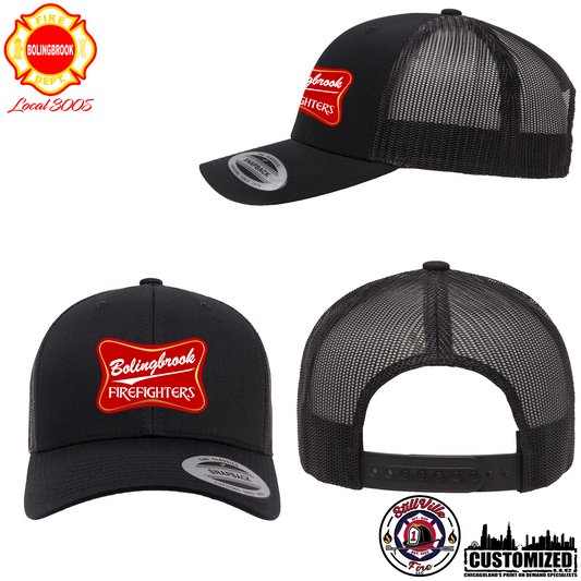 Bolingbrook FD "Miller Style" Embroidered Retro Trucker Hat - Black