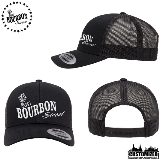 115th Bourbon Street - Embroidered Retro Trucker Hat - Black