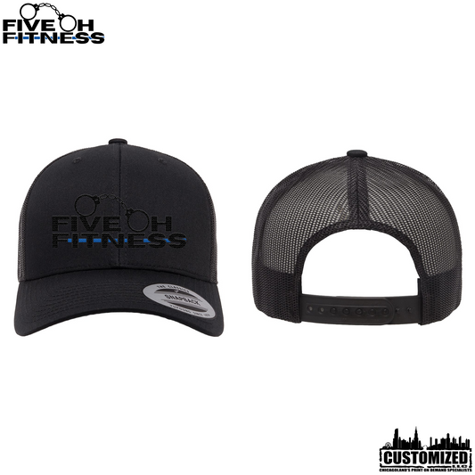 Five Oh Fitness Embroidered Retro Trucker Cap - Black w/Black Logo