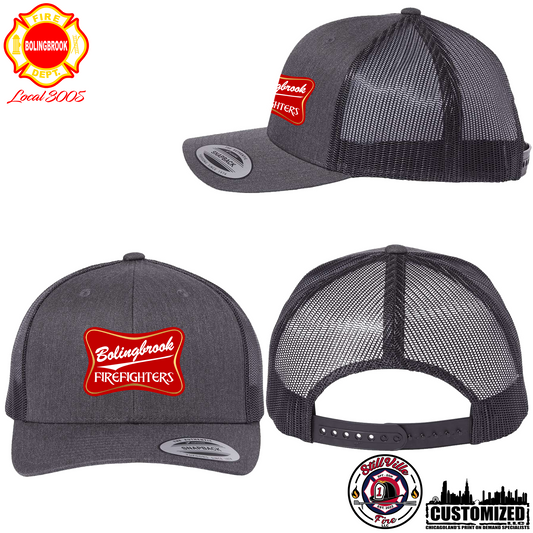 Bolingbrook FD "Miller Style" Embroidered Retro Trucker Hat - Dark Heather Grey