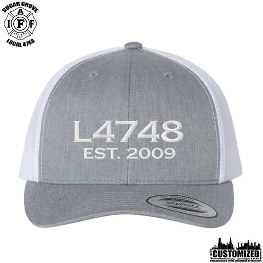 Sugar Grove L4748 Embroidered Retro Trucker Cap - Heather Grey/White