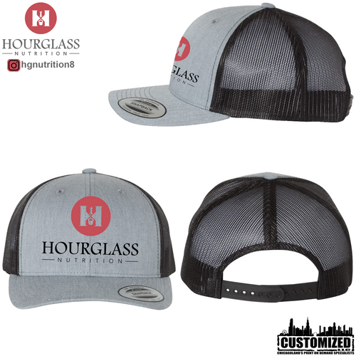 Hourglass Nutrition Embroidered Retro Trucker Hat - Heather Grey/Black