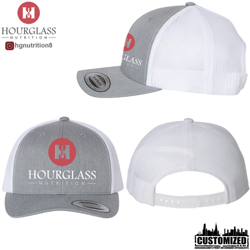 Hourglass Nutrition Embroidered Retro Trucker Hat - Heather Grey/White