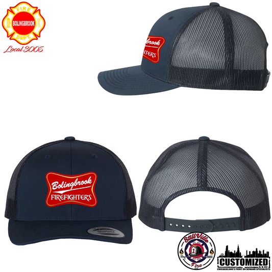 Bolingbrook FD "Miller Style" Embroidered Retro Trucker Hat - Navy