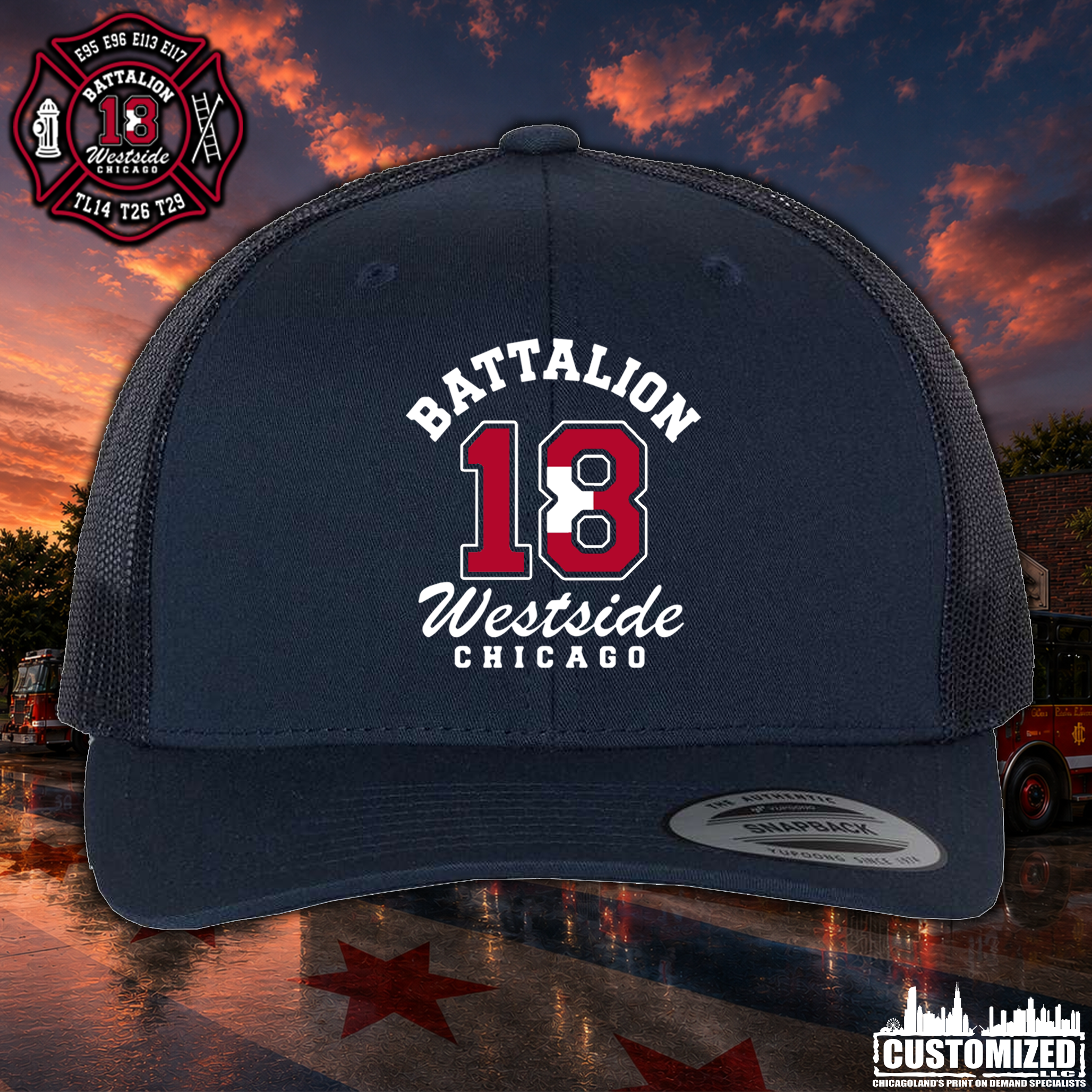 CFD Batt 18 Embroidered Trucker Cap - Navy