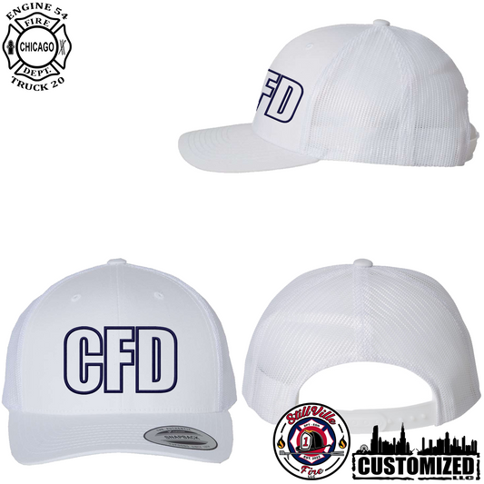 CFD Embroidered Retro Trucker Hat - White