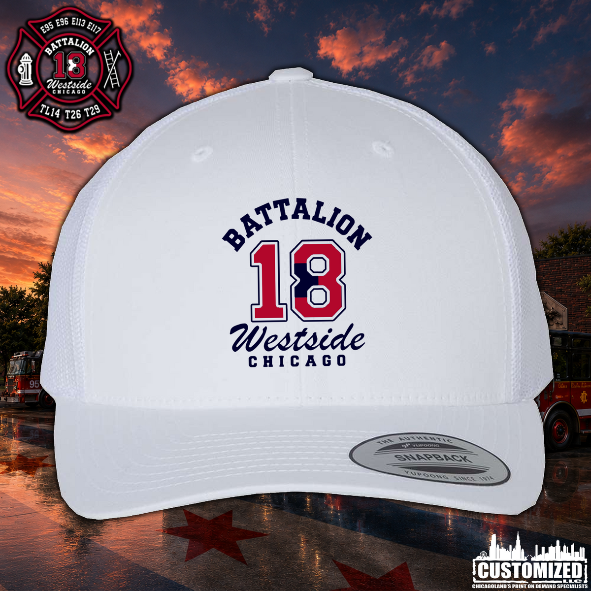 CFD Batt 18 Embroidered Trucker Cap - White