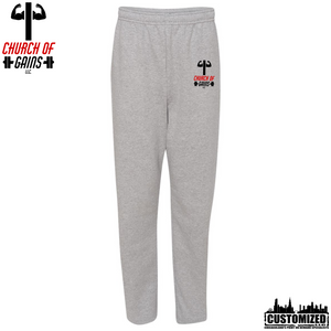 Church of Gains "OG" Open-Bottom Sweatpants w/Pockets - Athletic Heather