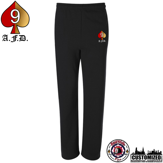 Aurora Fire Dept. "Engine Co. 9" Open-Bottom Pocketed Sweatpants - Black