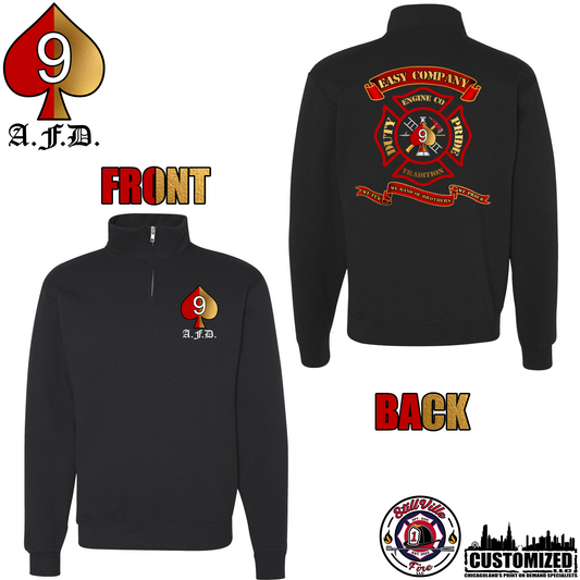 Aurora Fire Dept. "Engine Co. 9" Jerzees 1/4 Zip Sweatshirt - Black