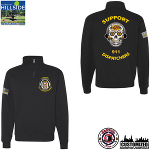 Village of Hillside "Support 911 Dispatchers" Cadet Collar Quarter-Zip Sweatshirt - Black