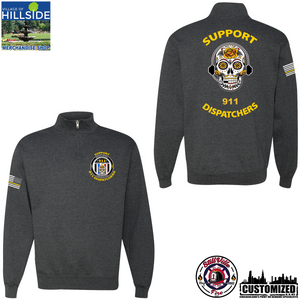 Village of Hillside "Support 911 Dispatchers" Cadet Collar Quarter-Zip Sweatshirt - Black Heather