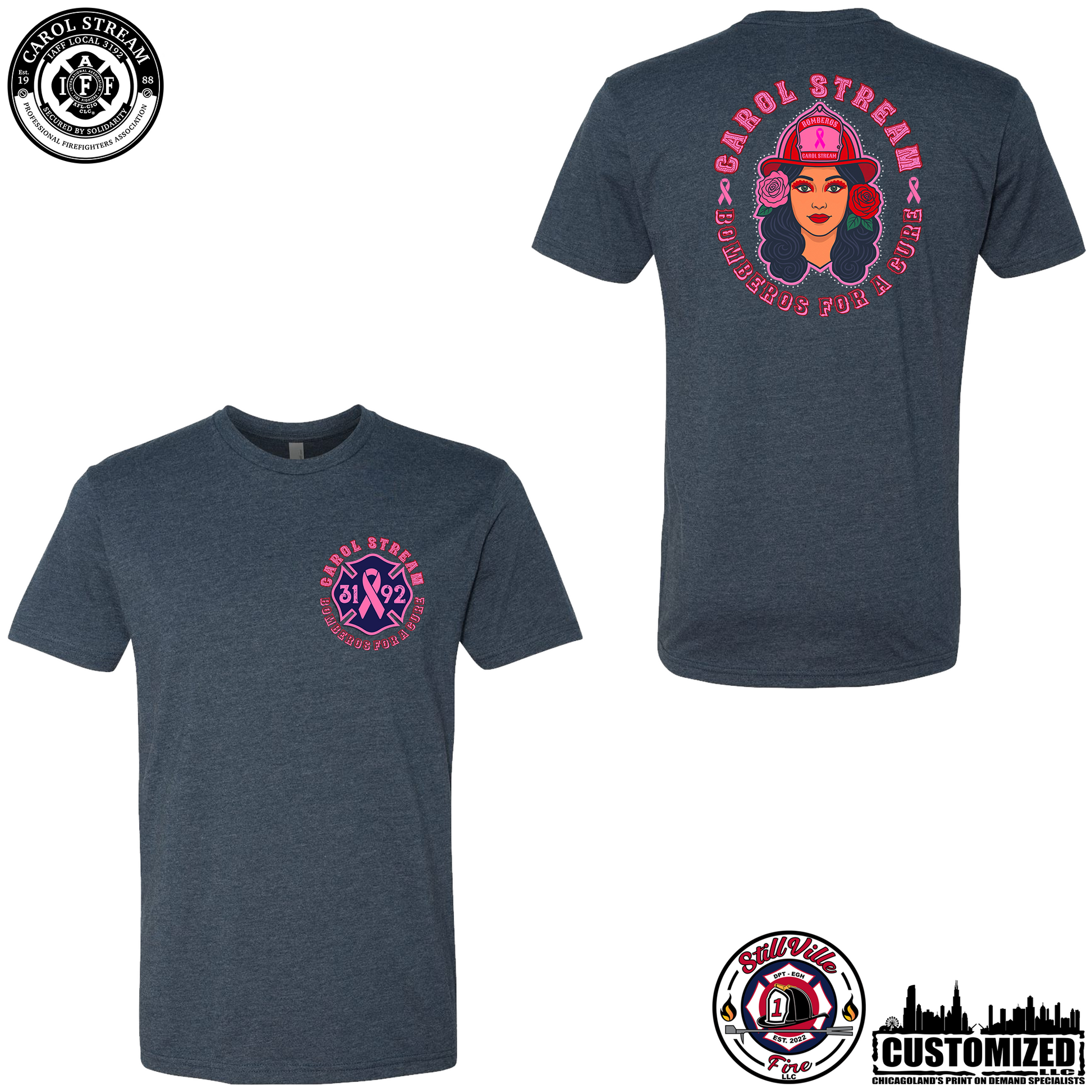 Carol Stream FD "Bomberos for a Cure" Short Sleeve shirt - Midnight Navy