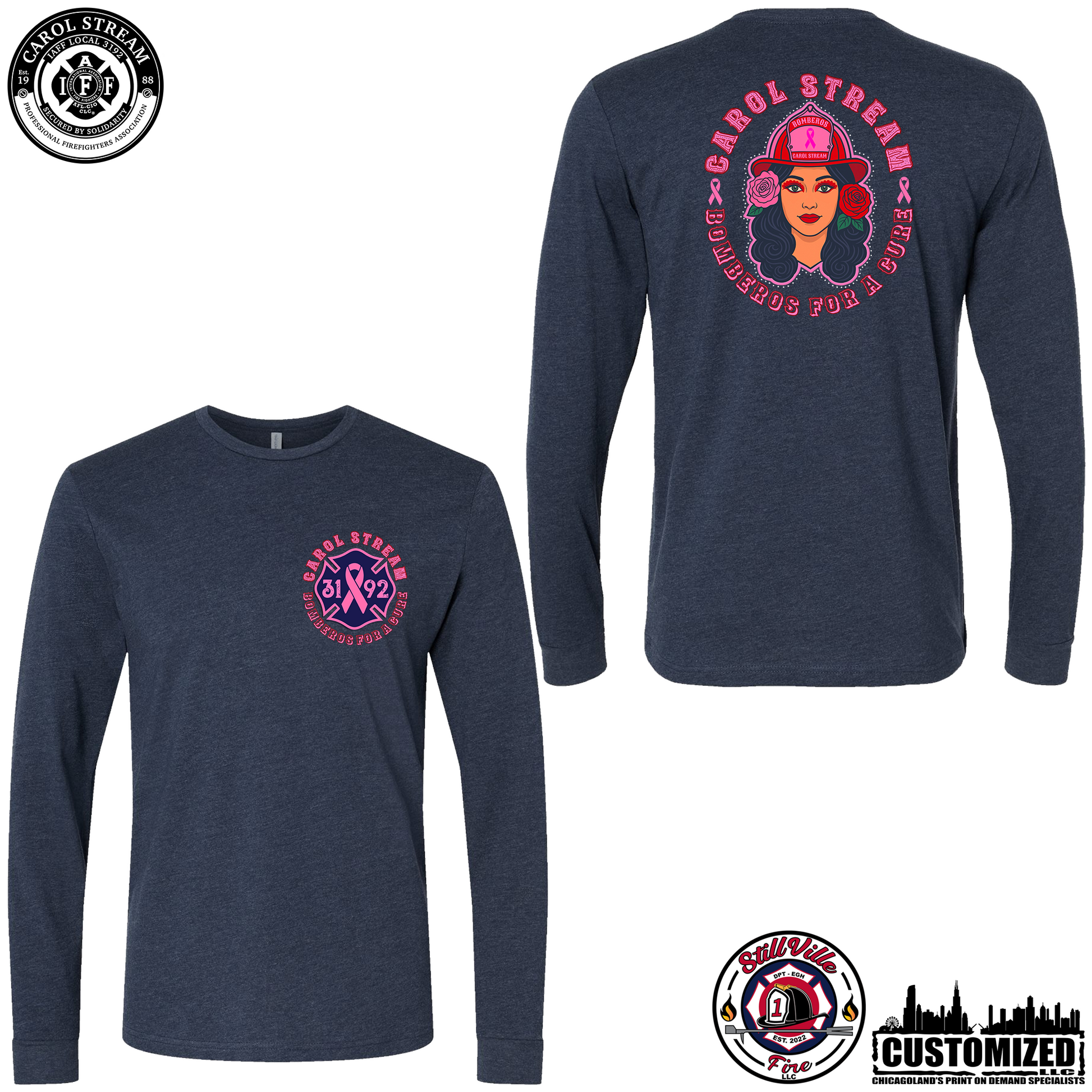 Carol Stream FD "Bomberos for a Cure" Long Sleeve shirt - Midnight Navy