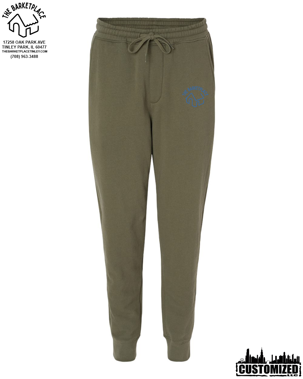 The Barketplace Midweight Fleece Pants w/Pockets (Blue Logo) - Army