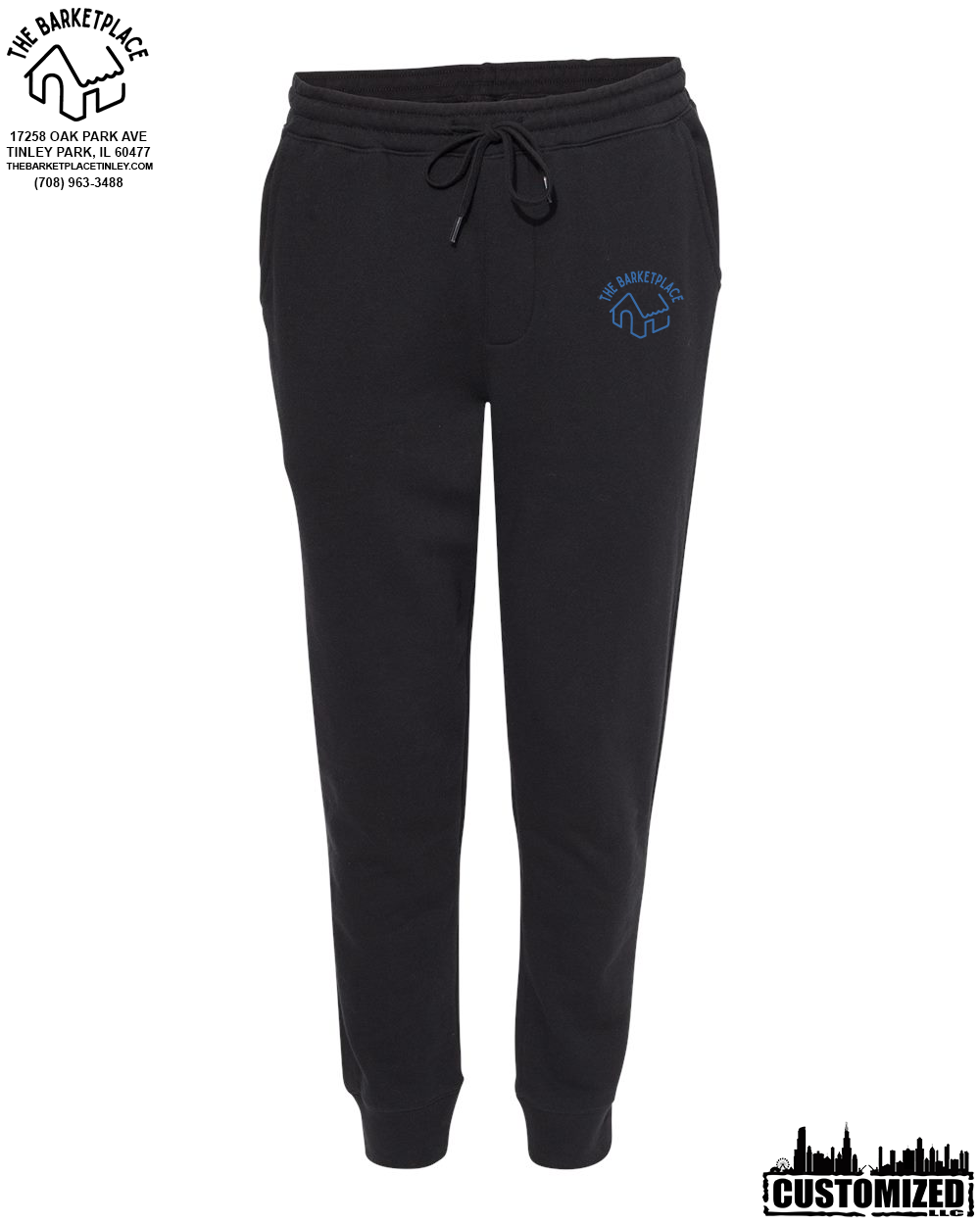 The Barketplace Midweight Fleece Pants w/Pockets (Blue Logo) - Black