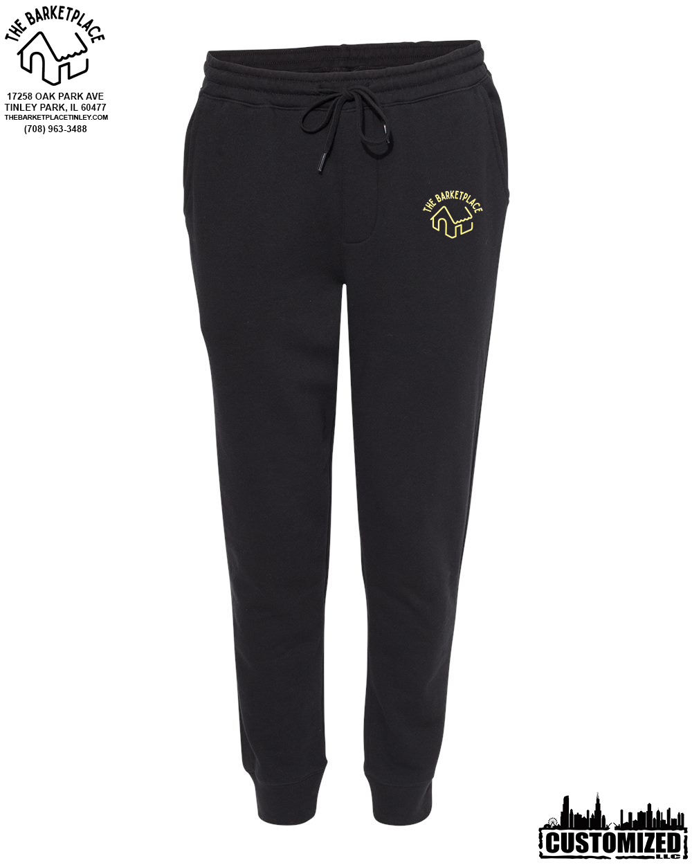 The Barketplace Midweight Fleece Pants w/Pockets (Yellow Logo) - Black