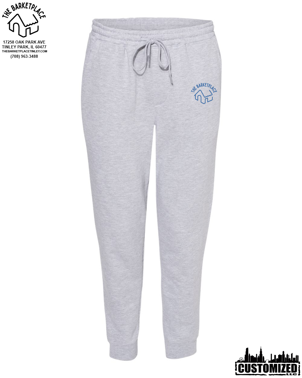 The Barketplace Midweight Fleece Pants w/Pockets (Blue Logo) - Grey Heather