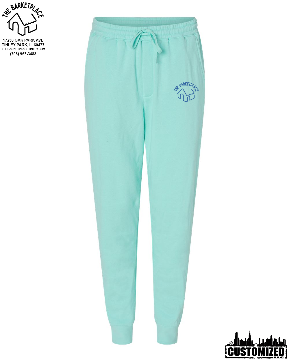 The Barketplace Midweight Fleece Pants w/Pockets (Blue Logo) - Mint
