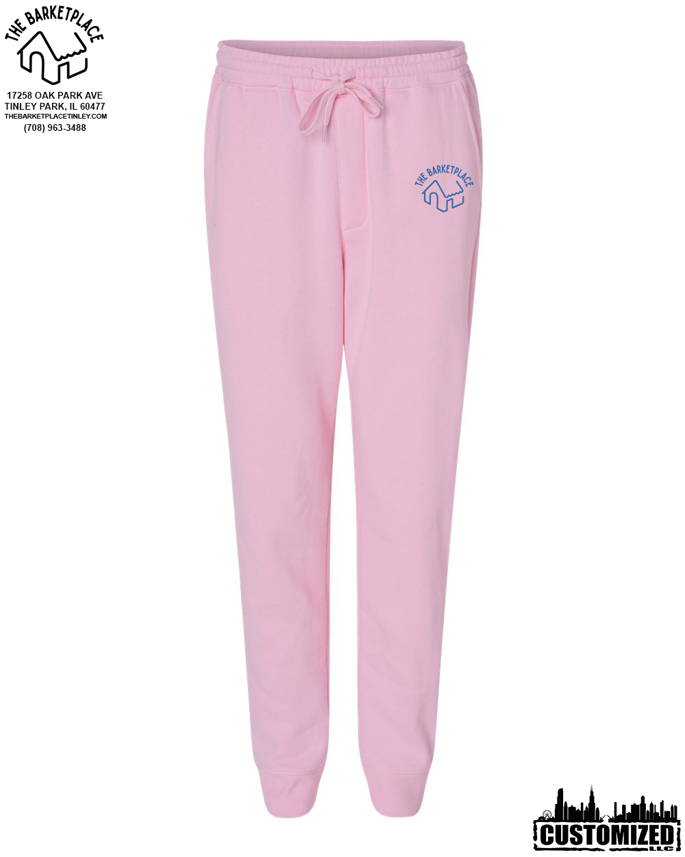 The Barketplace Midweight Fleece Pants w/Pockets (Blue Logo) - Pink