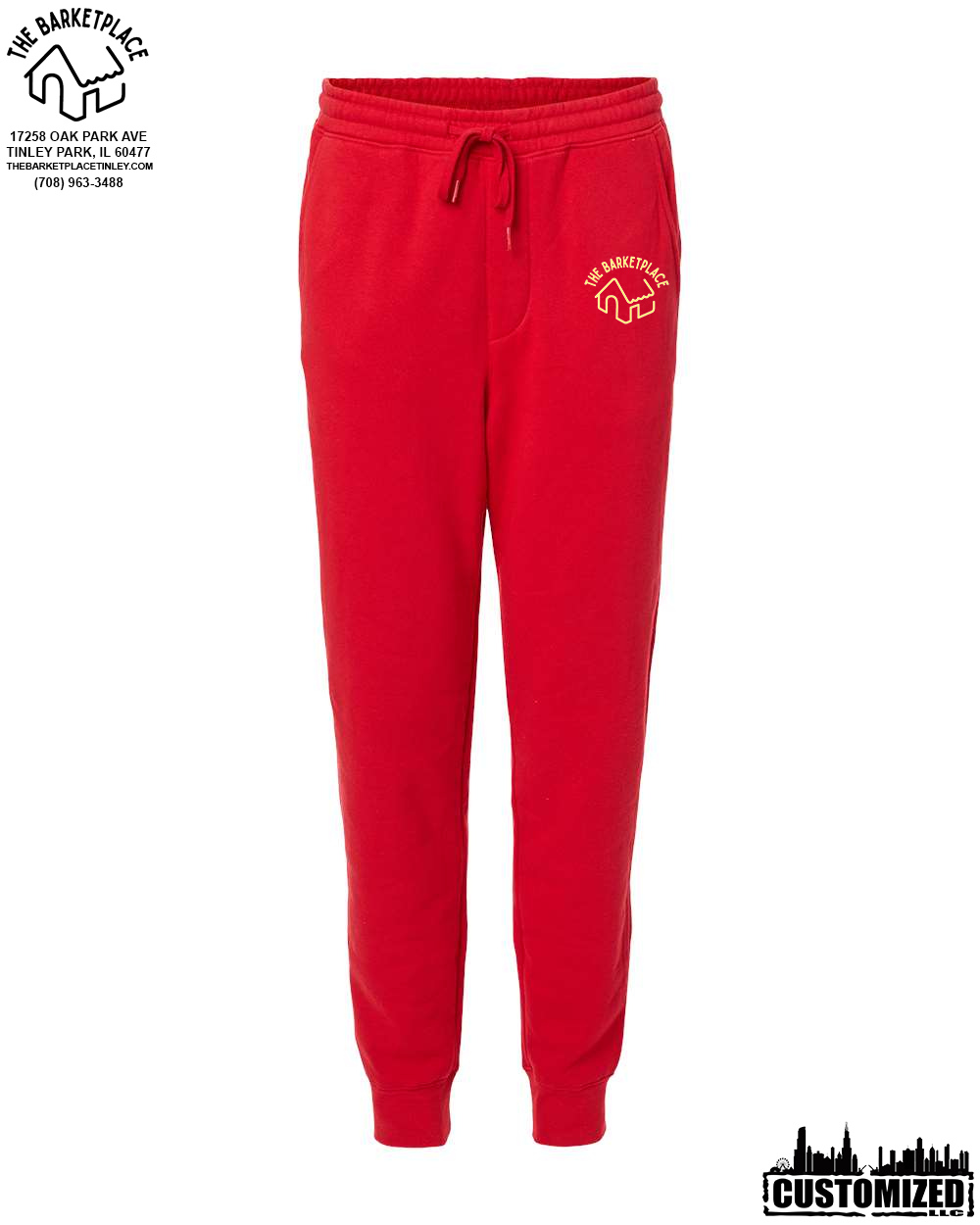 The Barketplace Midweight Fleece Pants w/Pockets (Yellow Logo) - Red