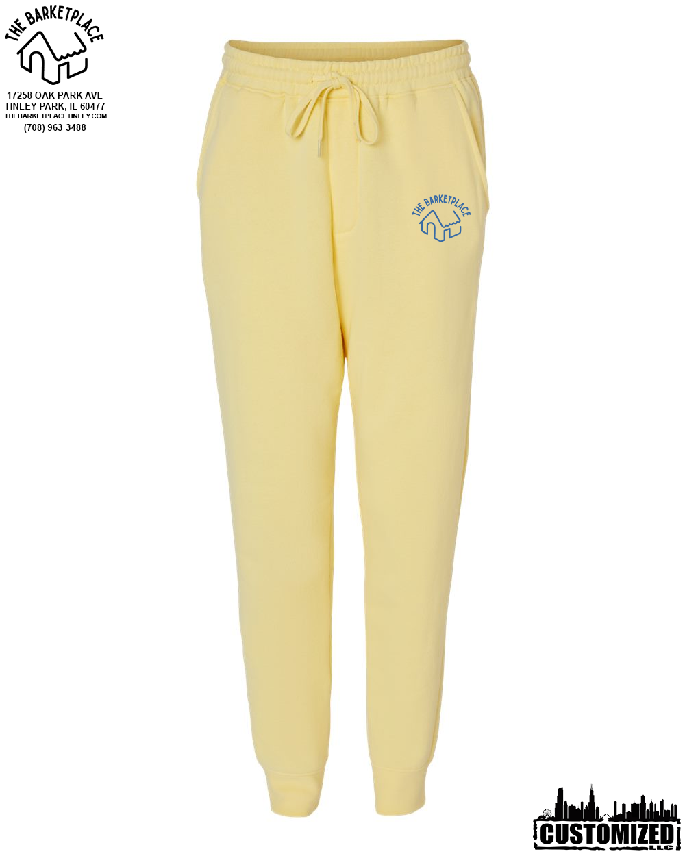 The Barketplace Midweight Fleece Pants w/Pockets (Blue Logo) - Yellow