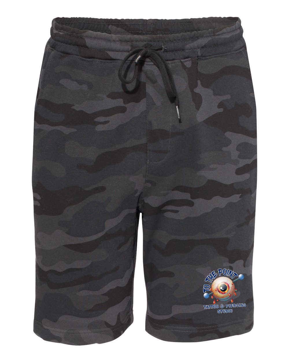 To The Point Piercing Studio Midweight Fleece Shorts w/Pockets - Black Camo