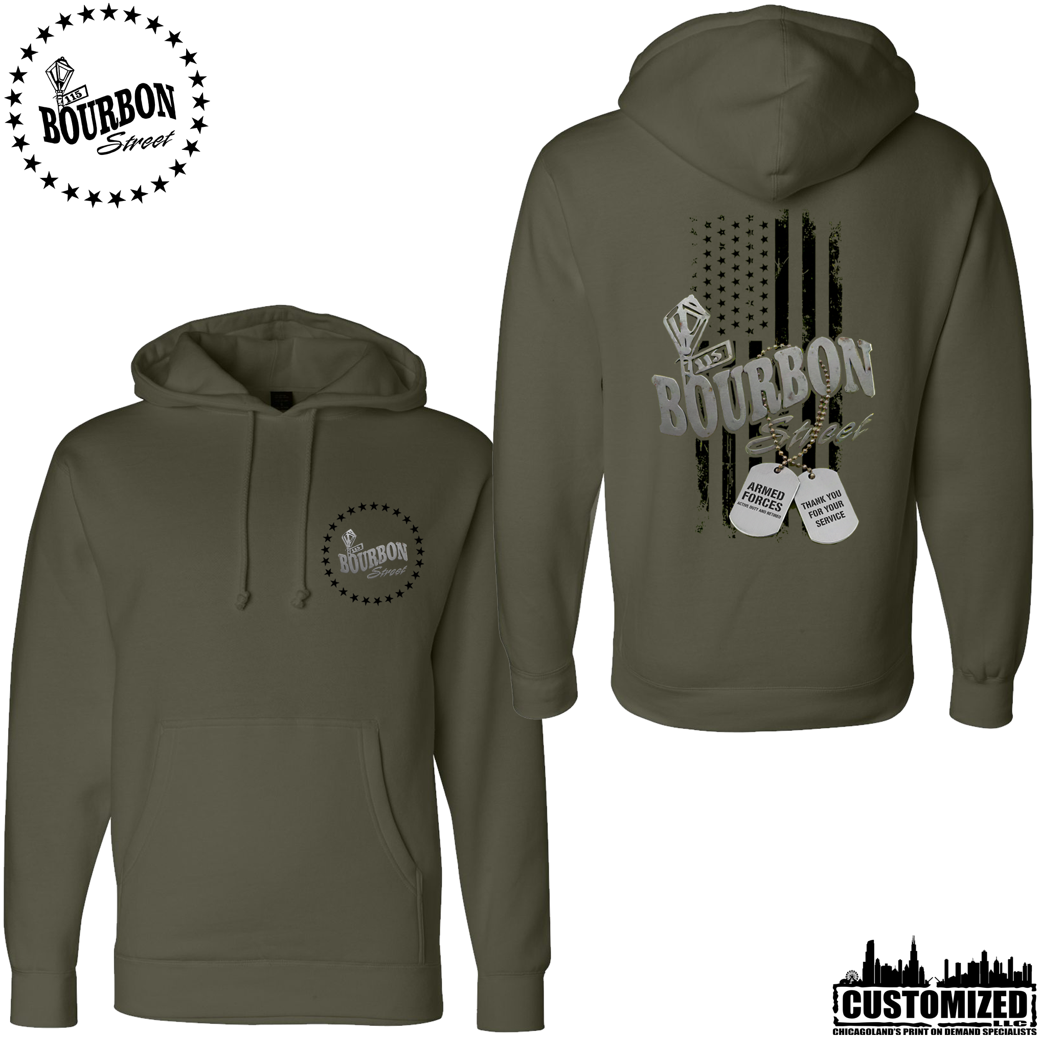 115 Bourbon Street Freedom Tribute Heavyweight Hoodie - Army
