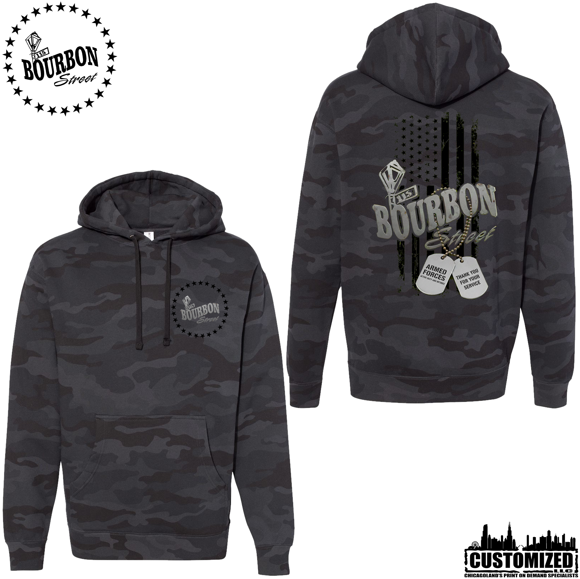 115 Bourbon Street Freedom Tribute Heavyweight Hoodie - Black Camo