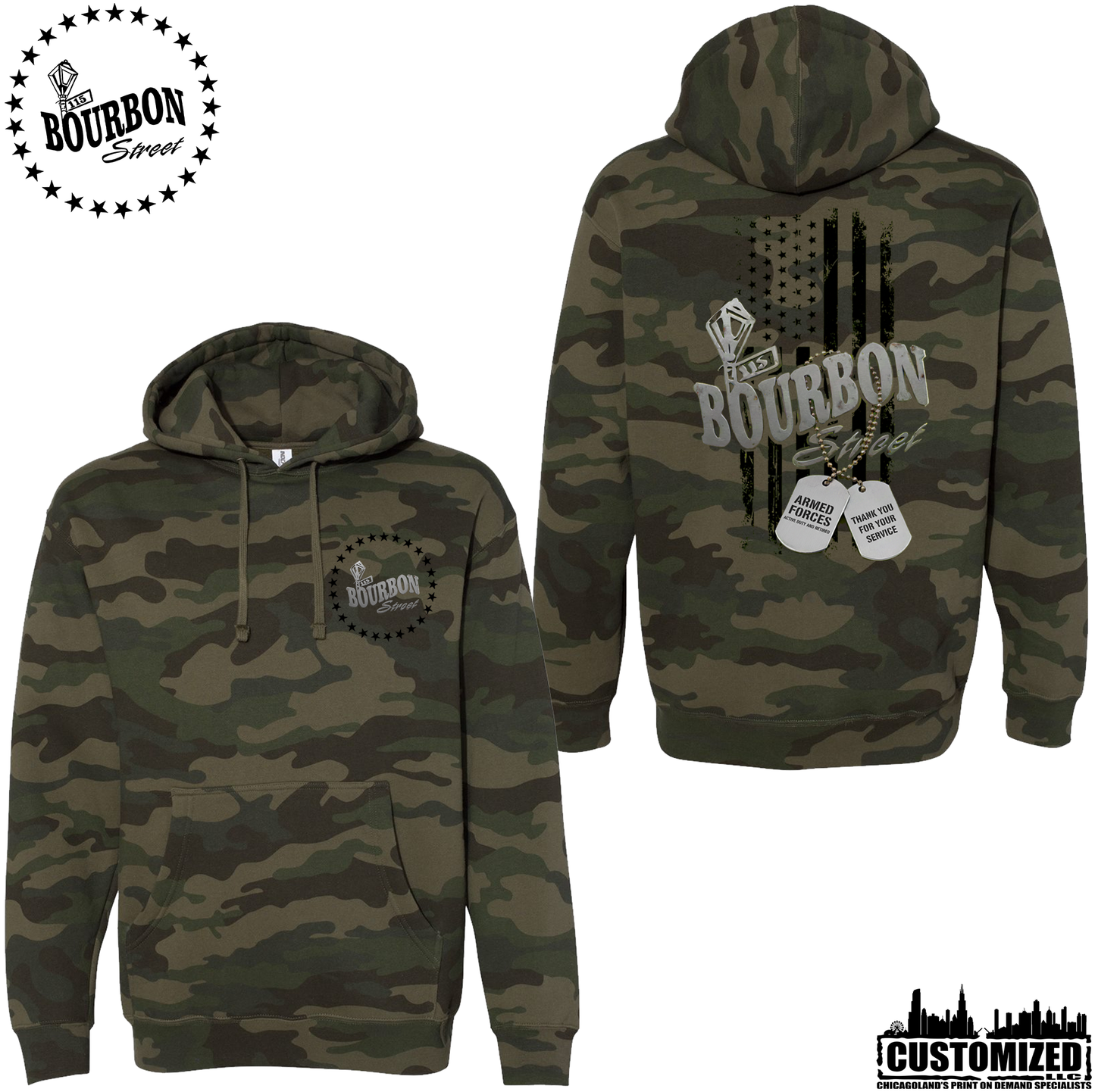 115 Bourbon Street Freedom Tribute Heavyweight Hoodie - Forest Camo