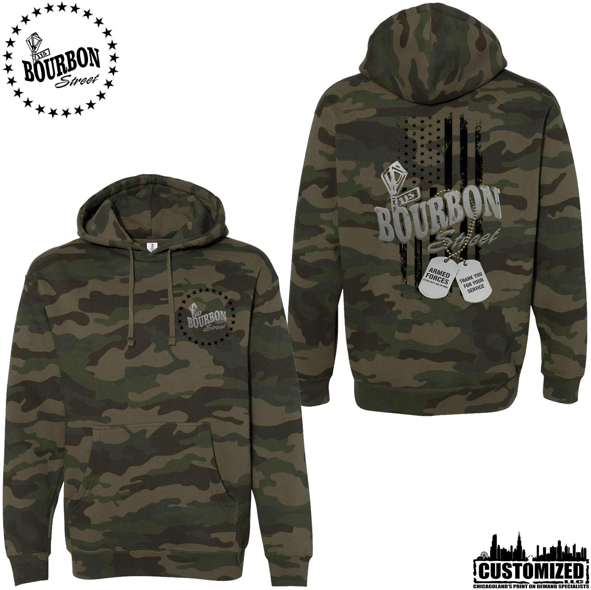 115 Bourbon Street Freedom Tribute Heavyweight Hoodie - Forest Camo