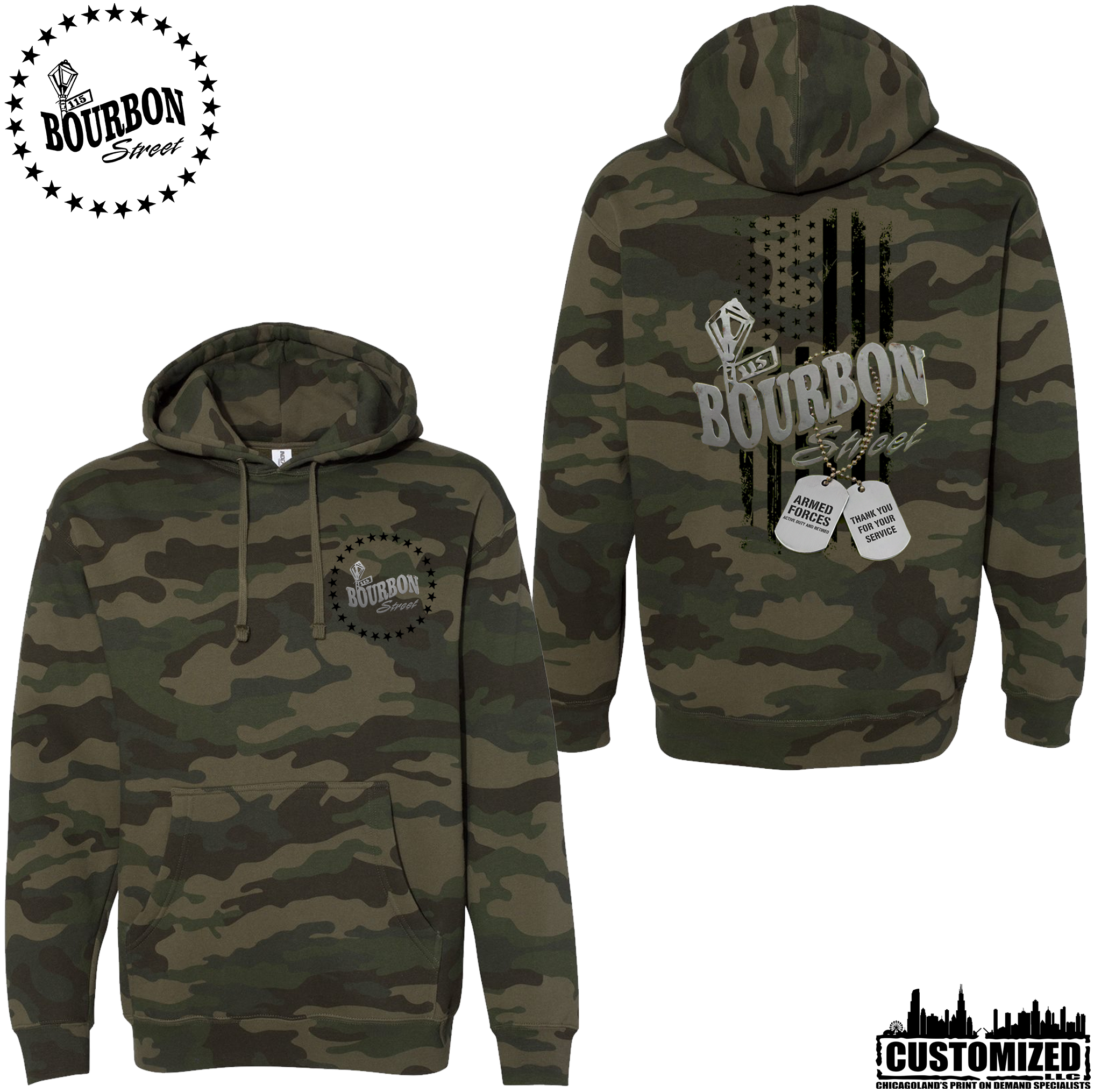 115 Bourbon Street Freedom Tribute Heavyweight Hoodie - Forest Camo