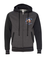 Load image into Gallery viewer, To The Point Piercing Studio Heavyweight Varsity Full Zip Hoodie - Charcoal/Blk