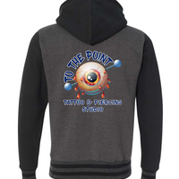 To The Point Piercing Studio Heavyweight Varsity Full Zip Hoodie - Charcoal/Blk