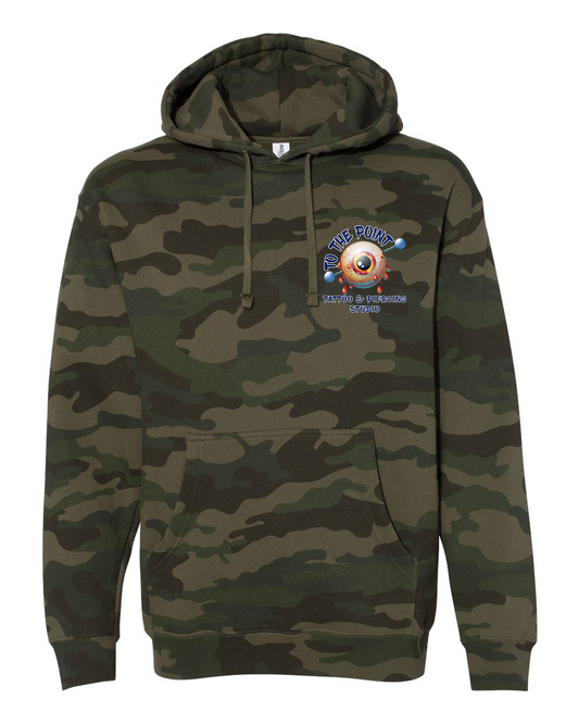 To The Point Piercing Studio Heavyweight Hoodie - Forest Camo
