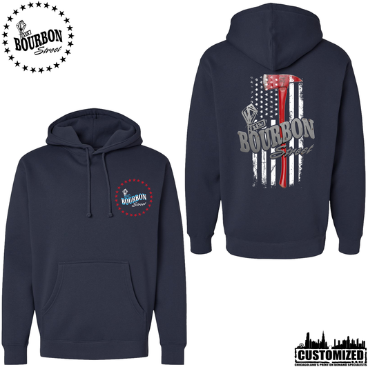 115 Bourbon Street Employee Chicago Edition Thin Red Line Heavyweight Hoodie - Navy