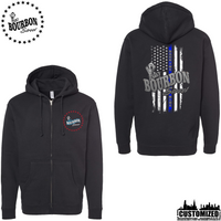 115 Bourbon Street Chicago Edition Thin Blue Line Heavyweight Full Zip Hoodie - Black