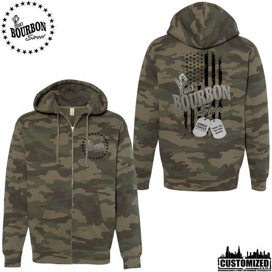 115 Bourbon Street Employee Freedom Tribute Heavyweight Full Zip Hoodie - Forest Camo
