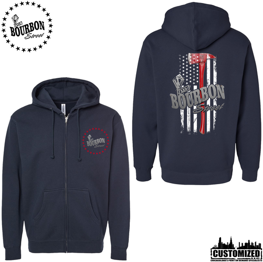 115 Bourbon Street Employee Thin Red Line Heavyweight Full Zip Hoodie - Navy