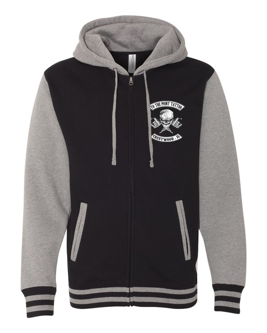 To The Point Tattoo "OG" Heavyweight Varsity Full Zip Hoodie - Blk/Gunmetal