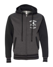Load image into Gallery viewer, To The Point Tattoo &quot;OG&quot; Heavyweight Varsity Full Zip Hoodie - Charcoal/Blk
