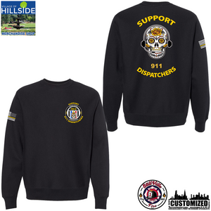 Village of Hillside "Support 911 Dispatchers" Premium Heavyweight Cross-grain Crewneck - Black